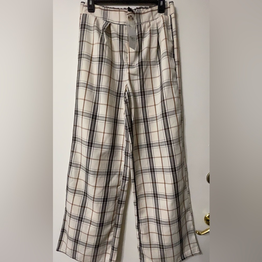 Cream plaid pants